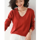 Women Sweaters White Long Sleeve O-neck Basic Pullovers Spring Autumn Solid Korean Sweater Bottoming Shirts V-neck