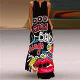 Flower Printed Long Summer Pocket Sexy V-neck Sleeveless Dresses for Women Party Bohemian Ankle-Length Vintage