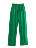 Women Chic Fashion Side Pockets Loose Wide Leg Pants Vintage High Elastic Waist Drawstring Female Trousers Mujer-Outfit