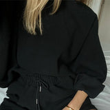 Women Tracksuit Two Piece Set Oversize Sweatshirts And Shorts Sportswear Outfit Solid Y2k Set Summer