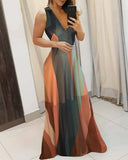 2021Summer Women Sleeveless Elegant Fashion Party Dresses Vacation Holiday Colorblock Plunge Sleeveless Maxi