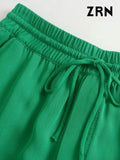 Women Chic Fashion Side Pockets Loose Wide Leg Pants Vintage High Elastic Waist Drawstring Female Trousers Mujer-Outfit