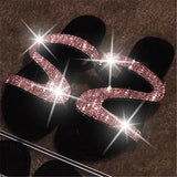 Summer Flat Bling Slippers Casual Flip Flops Non-Slip Outdoor Beach Slides Sandals Sexy Crystal Slippers Shoes Ladies