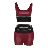 Kliou Biker Shorts Two Piece Set Women Hipster Patchwork Letter Print Sleeveless Sheath Top+Minimalist All-Match Slim