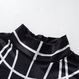 White Striped Print Black Jumpsuit Women 2023 Fashion Turtleneck Pants Skinny Club Outfits One-pieces Overalls with Glovers-Outfit