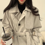 Woherb Chic Autumn And Winter Leisure Fashion Tie With Waist Small Wool Coat Women's Senior Sense Woolen Coat-Outfit