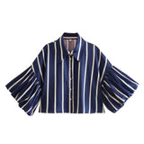 Short Top 2025 Spring New Five-Point Sleeve Bubble Bubble Sleeve Loose Stripe Small