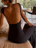 Women Maxi Dresses Summer New Sexy Backless Solid Fashion Short Sleeve Streetwear Dress Casual Slim Female Elegant Knit Dresses-Outfit
