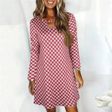 Autumn O Neck Hollow Out Fashion Print Loose Casual Midi Dresses Women Long Sleeve Elegant Dress Vestidos De Fiesta Robe-Outfit