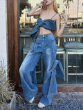 Trendy Set 2025 Autumn And Winter Bow Tie With Cowboy Vest High-Waist Jeans Two-Set