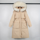 Large Natural Raccoon Fur Hooded Long Down Coat Women Winter 90% Duck Down Parkas Female Thickness Sash Tie Up Jackets-Outfit
