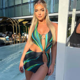 2021 Sleeveless Patchwork Hollow Out Asymmetric Hollow Out Sexy Dress Summer Women Fashion Streetwear Club
