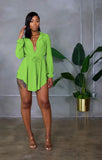 Summer Solid Color Lace-Up Shirt And Shorts Two-Piece