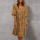 Loose Summer Dress Female O-Neck Short Sleeve Ruffle Party Dress Plus Size Casual Floral Print Boho Spring Dress