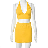 Summer Yellow Set Backless Trendy Women's Wear-Outfit