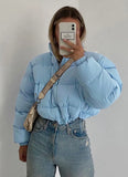 Winter Casual Blue Stand Collar Long Sleeve Short Padding