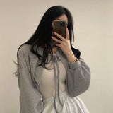 2024 Spring Thin Cropped Cardigan Women Korean Style Lace-Up Sunscreen Coat Woman Solid Color Lantern Sleeve Crop Tops-Outfit
