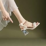 Woherb Sandal Woman 2024 New Summer Thick Heel Non-Slip Fairy Wind With Skirt French Evening Wind High Heels-Outfit
