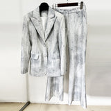 Early Spring New Tie-Dye Printing Repair Long Blazer Trousers Set Two-Piece
