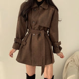 Woherb Chic Autumn And Winter Leisure Fashion Tie With Waist Small Wool Coat Women's Senior Sense Woolen Coat-Outfit