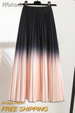 Summer Gradient Color Skirt High-waisted Striped Pleated Skirts Women Casual Midi Long Skirts Streetwear QH1794-Outfit