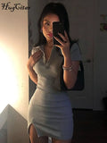 2021 Short Sleeve Slit Sexy Mini Dress Summer Women Fashion Streetwear Outfits Cute Solid Y2K Party