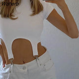 Fashion Skinny O Neck T-Shirt Women Short Sleeve White Crop Top 2020 Summer Basic Female Slim Casual Streetwear Clothes-Outfit