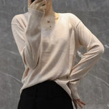 Women Sweaters White Long Sleeve O-neck Basic Pullovers Spring Autumn Solid Korean Sweater Bottoming Shirts V-neck