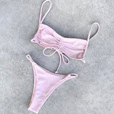 Pink Bikinis Sexy Push Up Bikini 2020 Hot Sale Padded String Bandage Low Waist Swimsuit Female Swimwear Women