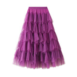 Skirt 2025 Autumn New Mesh Dress Design Half-Dress Net Yarn Splicing Ponpong Skirt