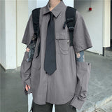 Women BF Style Harajuku Hollow Out Design Chic Unisex Teens Streetwear Top All-match Trendy Popular Simple Womens