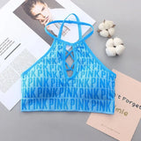 Sexy Hollow Out Women Crop Tops Energy Sports Bra Pad High Impact Tanks Fashion Letter Knitted Female Camis Fitness
