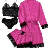 New Ladies Pajamas Four-Piece Sexy Sling Skirt Set Home Lace Pajamas