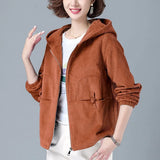 Autumn Women Corduroy Jacket Fashion Hooded Zipper Loose Female Coat Causal Plus Size Korean Long Sleeve Ladies