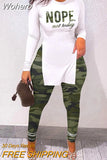 Of Two Fashion Pieces For Women Long Sleeve Slit Letter Print Top & Skinny Pants Set Daily Tracksuit FreteGratis-Outfit