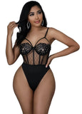 Sexy Lace See Through Straps Bodysuit and Long Sleeve Beaded Slit Long Dress 2 Piece