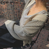 Vintage Wool Cropped Sweater Woman Apricot Striped Fall 2022 Knitted Cardigan Female Autumn Winter V-neck Elegant