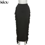 Kliou Side Tassel Women Skirt Elegant Unique Robe Straight Skinny Hight Waist Stretchy Hot Streetwear Style Female
