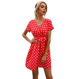 Women's Wear Station Summer Wave Dot Sexy V-Neck Short-Sleeved Dress-Outfit