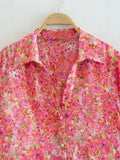 2023 Women Summer Blouses Shirts Tops Fashion Floral Print Satin Female Casual Loose Elegant Tops Clothing XX9177-Outfit