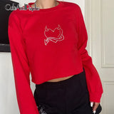 Rhinestone Print Crop Sweatshirts Joggers Women Streetwear Autumn Casual Tops Crewneck Loose Cute 90s Shirts