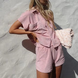 Solid Beach Two Piece Sets Summer Women Home Loungewear Cardigan Tops Tracksuit 2021 Ladies Workout Soft Shorts