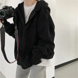 Zip Up Sweatshirt Casual Oversized Hooded Korean Style Hoodies Harajuku Solid Loose Long Sleeve Lady Jacket Large