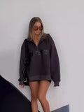 Autumn And Winter New Leisure Half-Necked Zipper Print Long-Sleeved