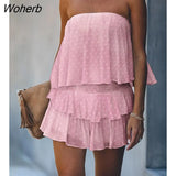 Fashion Women Summer Elegant Off Shoulder Layered Ruffle Romper Lady Solid Sleeveless Casual Playsuit-Outfit