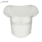 Summer White Fashion T Shirt Sexy Women Low Chest Short Sleeve knitting Top Lady Solid Casual Basic Tee 2023 New 729-1-Outfit