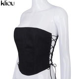 Kliou Breast Wrap Sexy Hot Bandage Top Women Sleeveless Backless Solid Fashion Party Clubwear Bodycon Cropped Tank