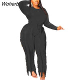 Elegant Women's Set Long Sleeve T-shirt and Tassel Pants Suit Autumn Winter Active Tracksuit Two 2 Piece Set Outfits-Outfit