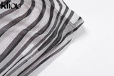 Kliou Mesh Striped Two Piece Set Women Sheath Body-Shaping High Street Sexy Hipster Long Sleeve O-Neck Female Streetwear