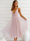 Sexy Deep V-neck Straps Backless A-line Mesh Party